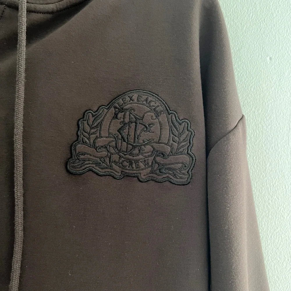 Alex Eagle X‎ J Crew Scuba Full Zip Hoodie Sweatshirt Size Small Brown Sporty - Picture 5 of 9